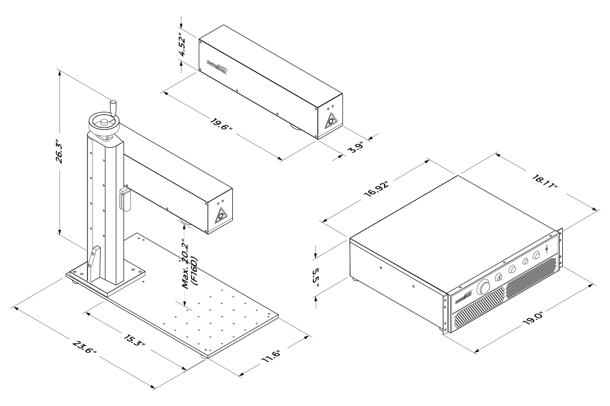 Datamark ECO+ Class 4 Laser Marking Workstation Dimensions