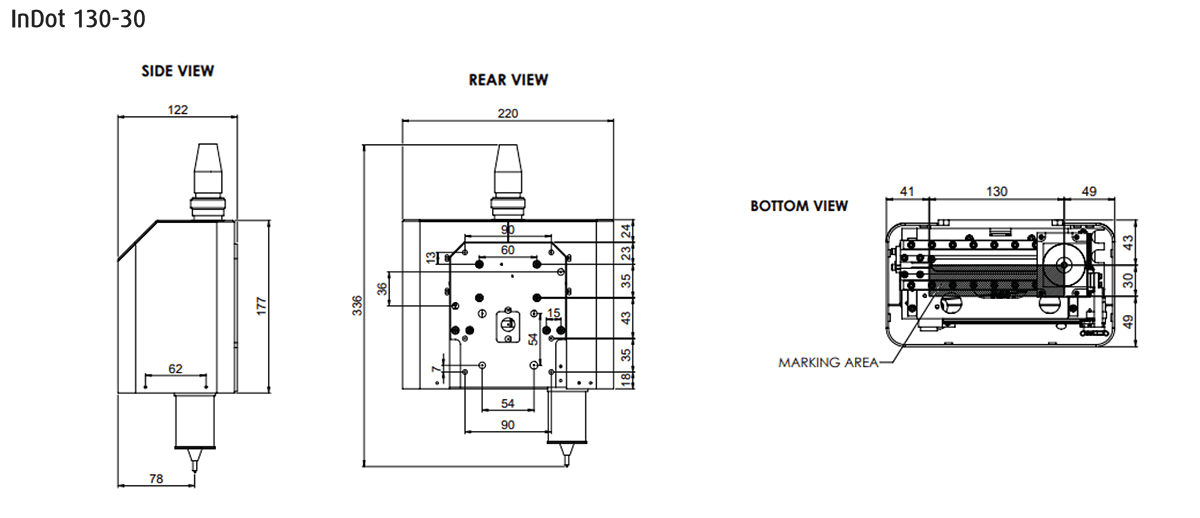 Pryor InDot 130-30 Marking Head Dimensions