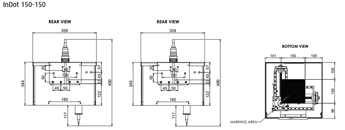 Pryor InDot 150-150 Marking Head Dimensions